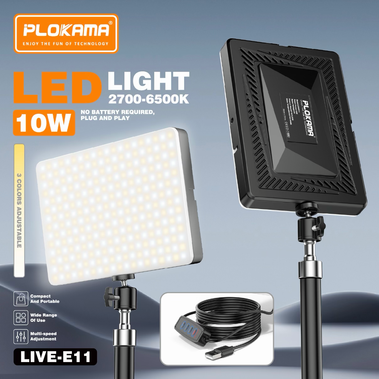 PLOKAMA LIVE-E11 10W LED Panel Light 2700-6500K Studio Light