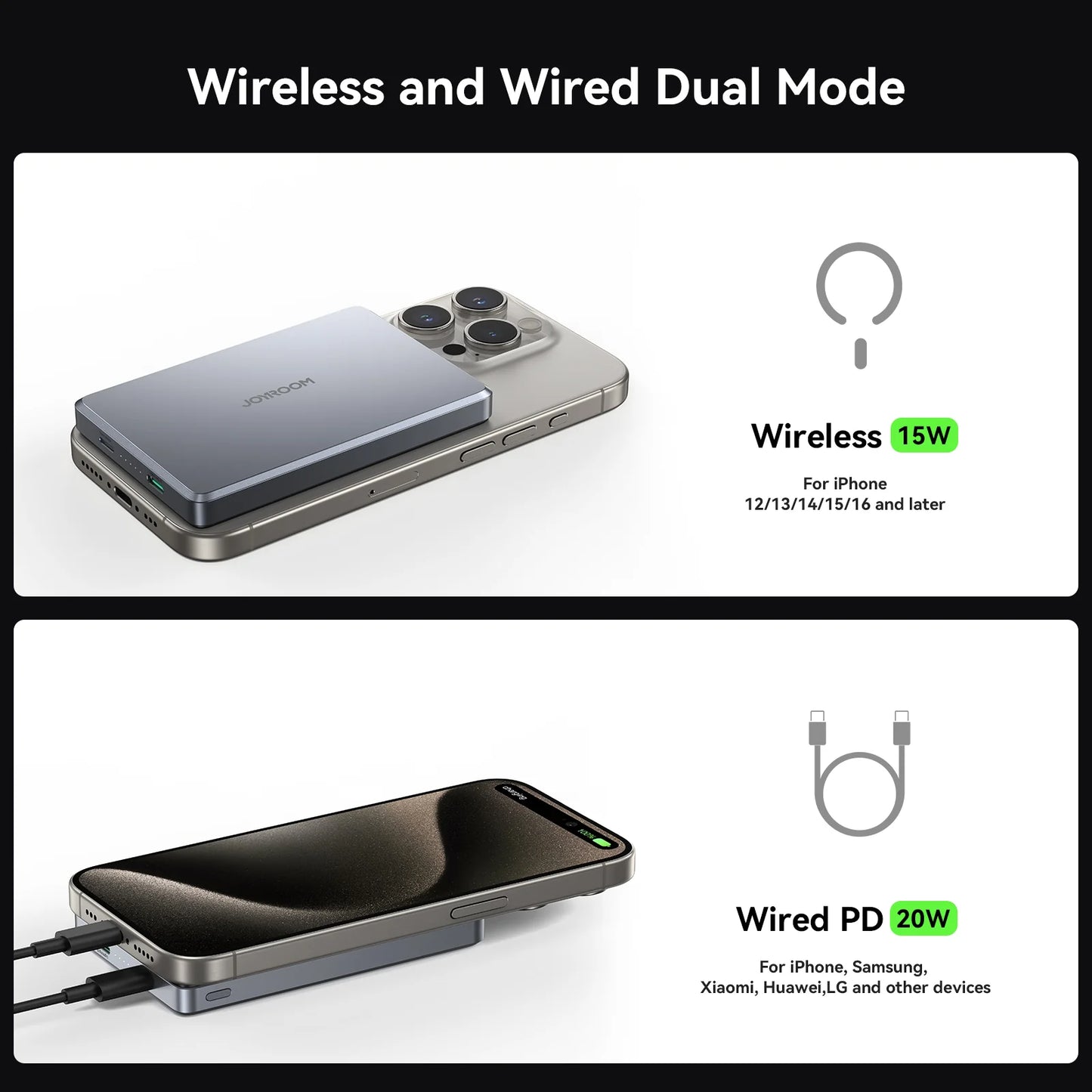 Joyroom JR-PBM08 Pro 10000mAh Ultra-Slim Magnetic Wireless Power Bank – 20W, Space Grey