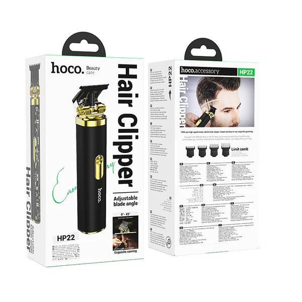 Hoco HP22 Retro Electric Hair Clipper – Black & Gold Precision Trimmer for Hair & Beard - Saif Al Najmi Kw