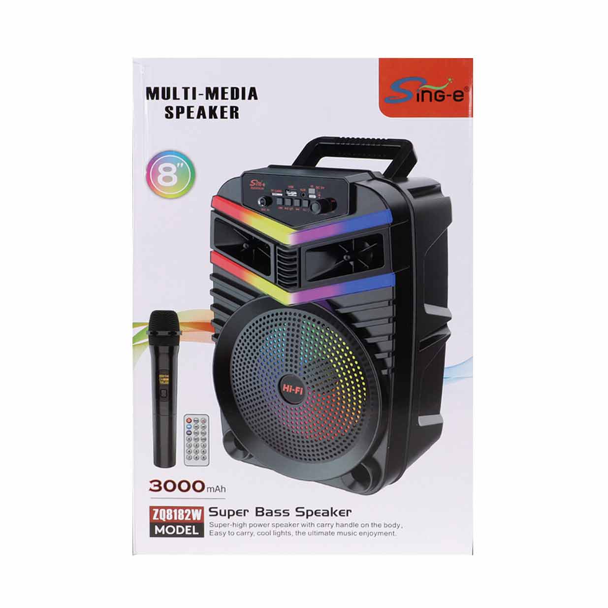 Sing-e ZQS8182W Portable Wireless Speaker – Deep Bass, RGB Light, Black