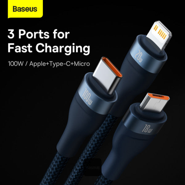 Baseus CASS03103 Flash Series II 100W Fast Charging Multi Cable 3 in 2 Cable 1.2M - Saif Al Najmi Kw