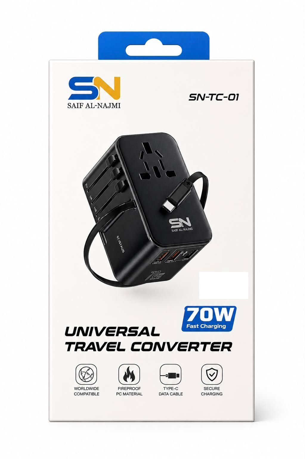 محول السفر العالمي SN-TC-01 - محول شحن سريع 70 واط من سيف النجمي
