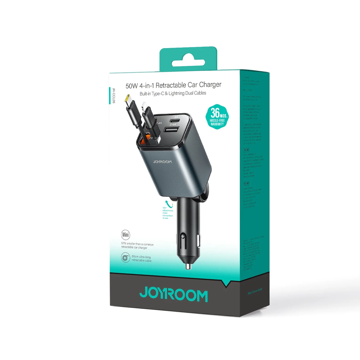 Joyroom JR-CCL05 30W 4-in-1 Retractable Cable Car Charger – Black
