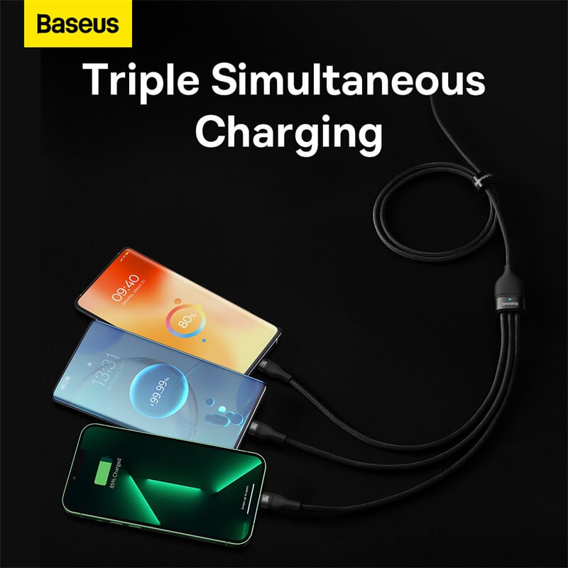 Baseus Flash Series Ⅱ One-For-Three Fast Charging Cable Type-C to M+L+C 100W - Saif Al Najmi Kw