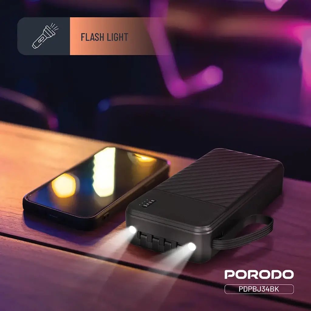 20,000mAh Power Bank Porodo Piano Built - in Cables Fast Charging - Black - Saif Al Najmi KwPower BanksPorodoSaif Al Najmi Kw20,000mAh Power Bank Porodo Piano Built - in Cables Fast Charging - Black