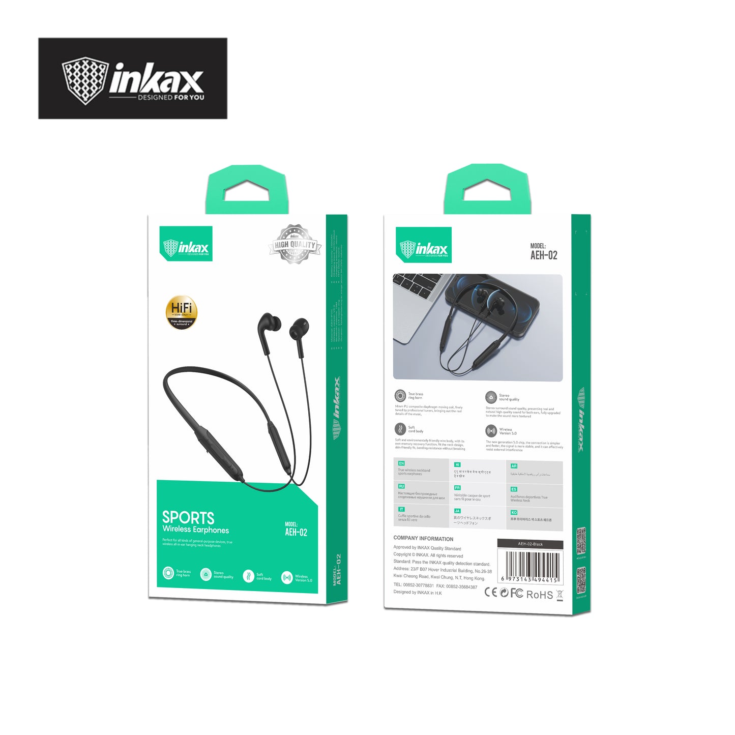 Inkax AEH-02 Wireless Sports Earphones – 130mAh, 7–8H Playtime