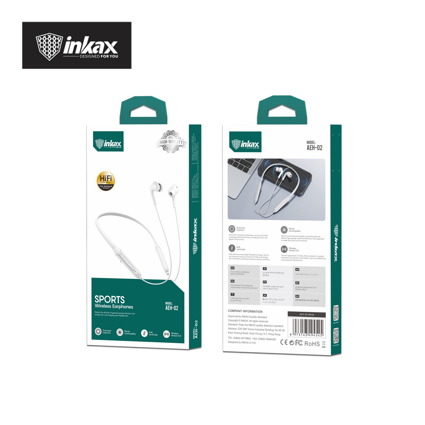 Inkax AEH-02 Wireless Sports Earphones – 130mAh, 7–8H Playtime