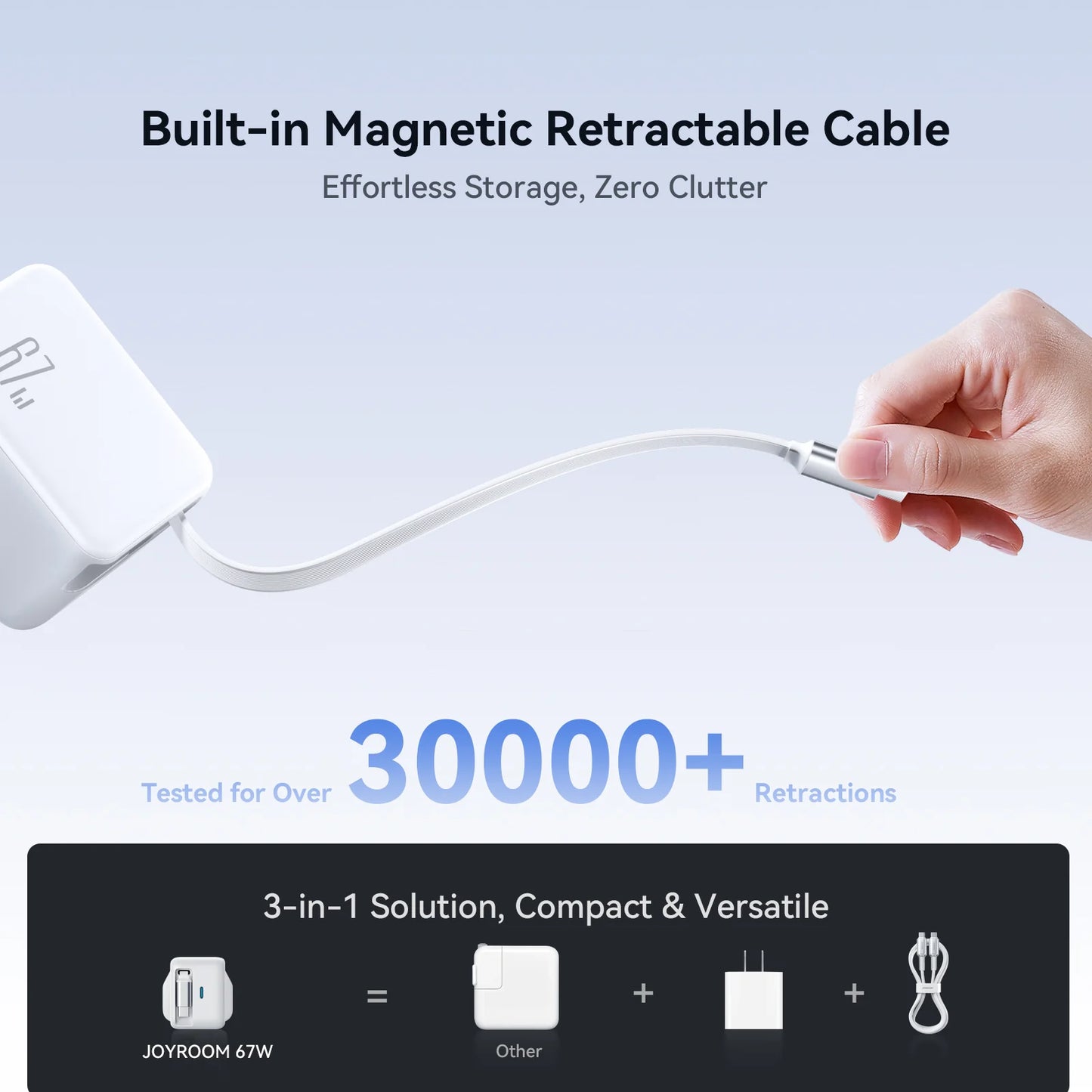 Joyroom 67W GaN Fast Charger with Retractable Cable – UK Plug, White (JR-TCL06)
