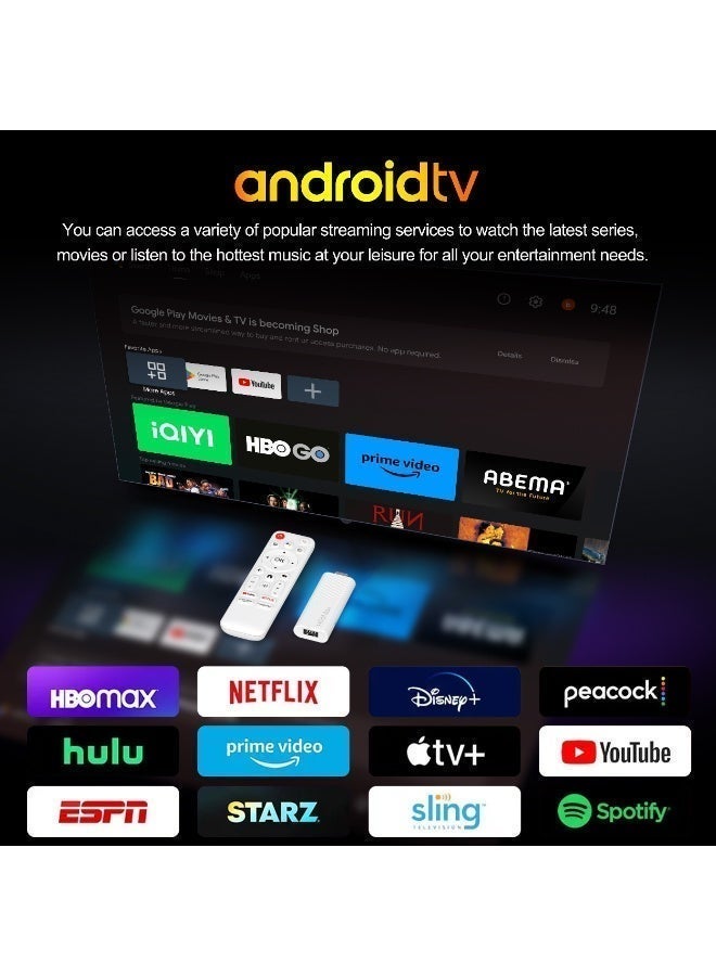 4K Android Smart Streaming TV Stick with Google Assistant & Voice Control / 16GB Internal Storage / RAM 2GB DDR3 / HDMI Port / Plug & Play Setup / Dual Band Wi-Fi - White
