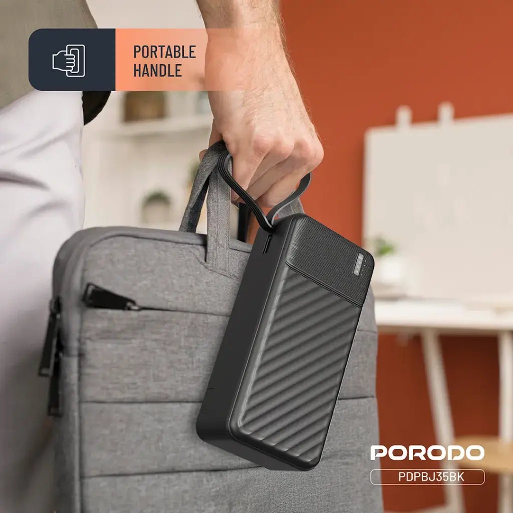 30000mAh Piano Power Bank Built - in Cables 22.5W Fast Charge Porodo - Black - Saif Al Najmi KwPower BanksPorodoSaif Al Najmi Kw30000mAh Piano Power Bank Built - in Cables 22.5W Fast Charge Porodo - Black