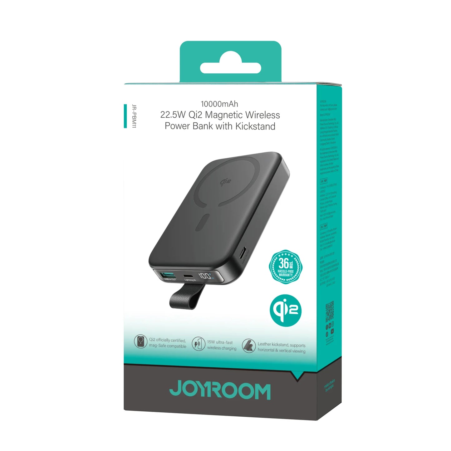Joyroom JR-PBM11 10000mAh QI2 Magnetic Wireless Power Bank with Holder – 22.5W Fast Charging, Black