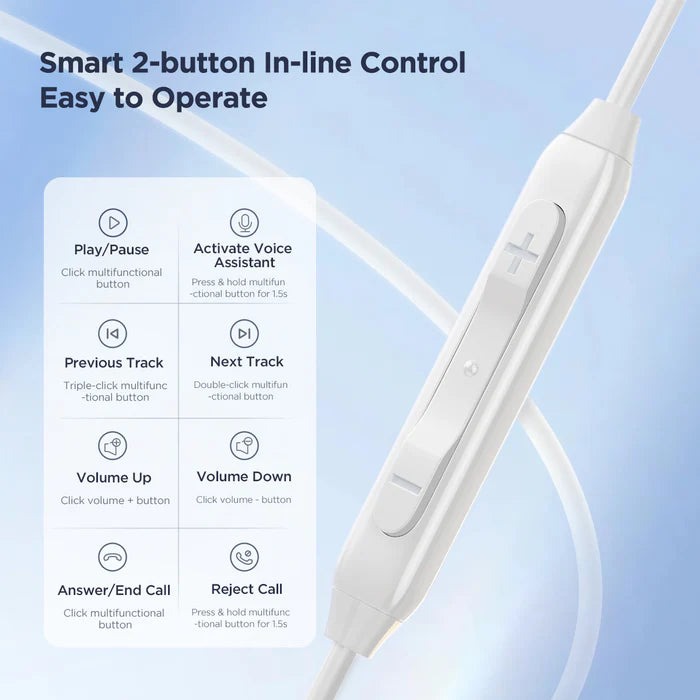 TYPE-C Series Half In-Ear Wired Earphones-White JR-EC05 - Saif Al Najmi Kw