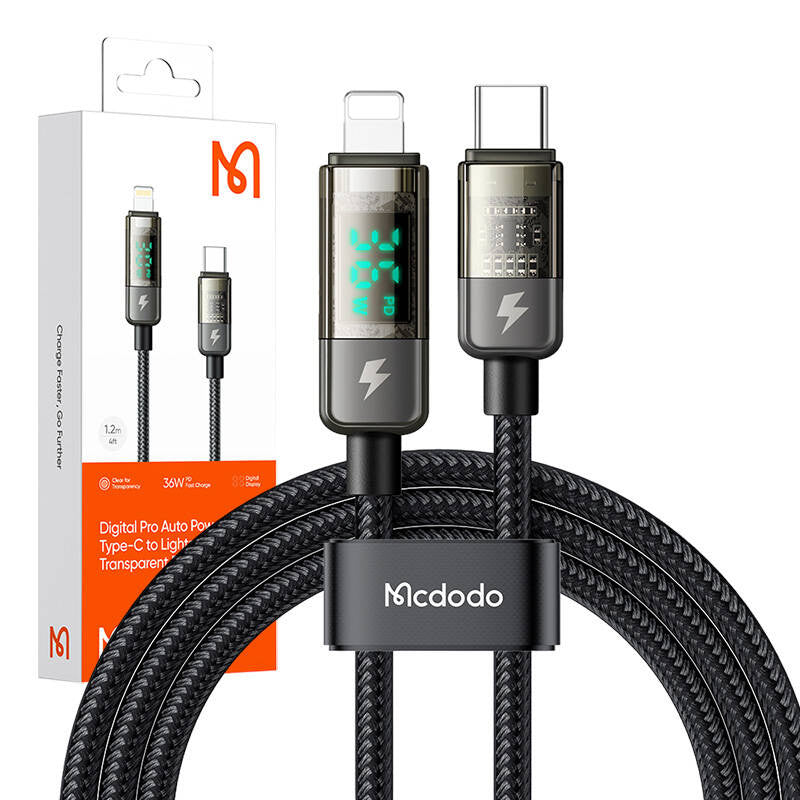Mcdodo CA-3600 USB-C to Lightning Cable – 36W, 1.2M, Auto Power-Off (Black)