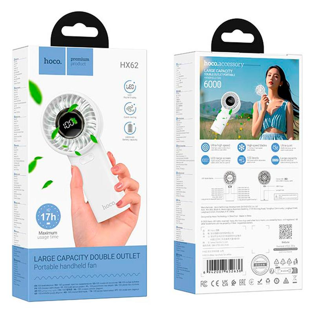 Hoco HX62 Endless Handheld Fan – 6000mAh Rechargeable Portable Fan