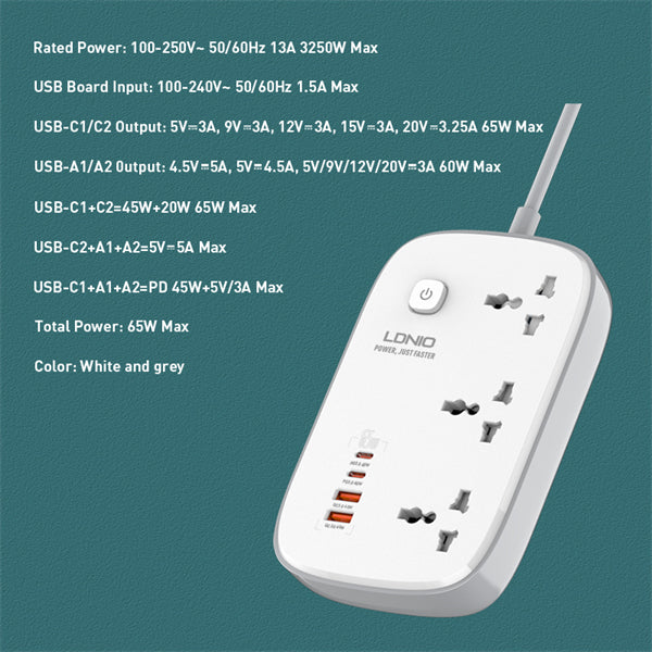 3 AC Outlets 4 USB Power Strip SC3416 - Saif Al Najmi Kw