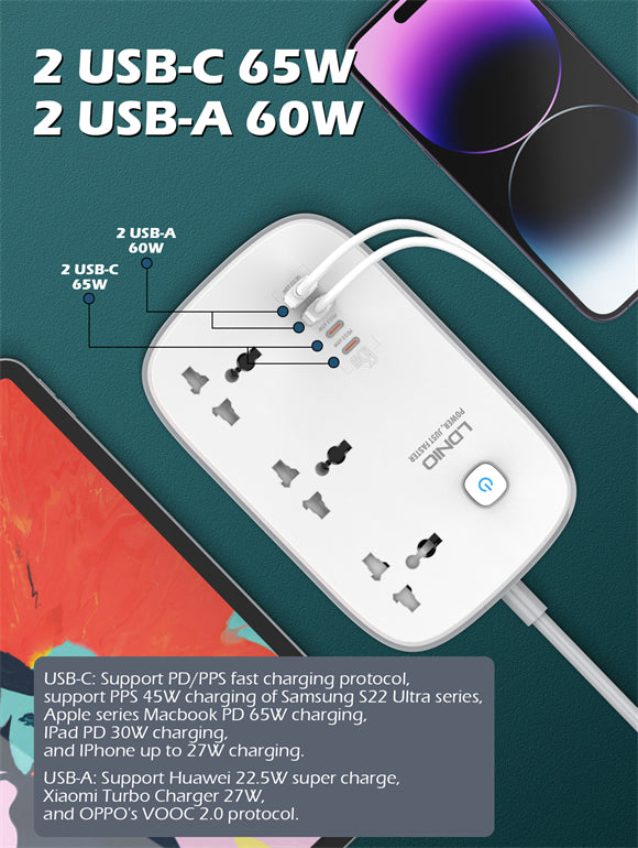 3 AC Outlets 4 USB Power Strip SC3416 - Saif Al Najmi Kw