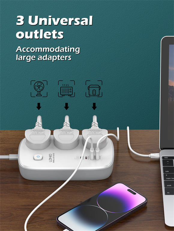 3 AC Outlets 4 USB Power Strip SC3416 - Saif Al Najmi Kw