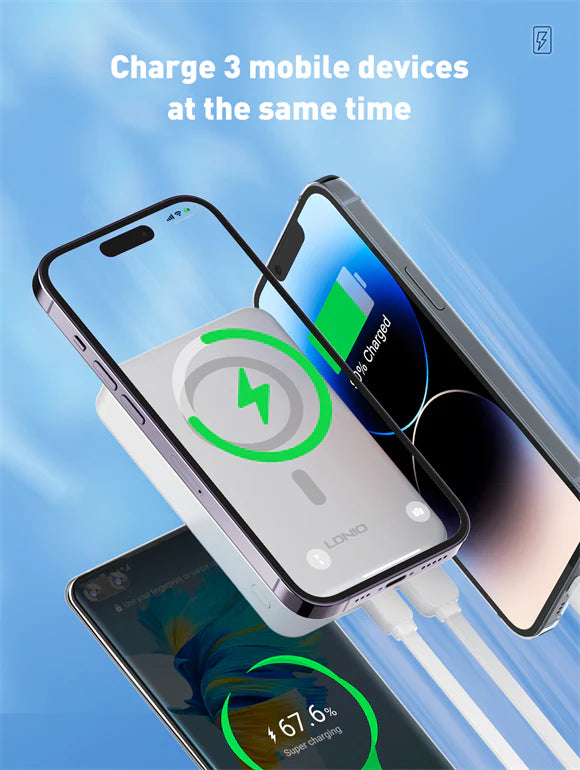 LDNIO PQ16 10000mAh Magnetic Wireless Power Bank – Fast Charging MagSafe Compatible - Saif Al Najmi Kw