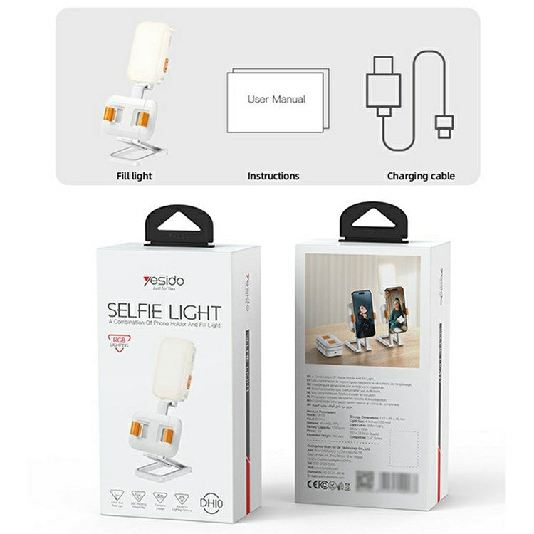 Yesido DH10 Pocket Light Stand – 3-in-1 Folding Phone Holder with Lighting