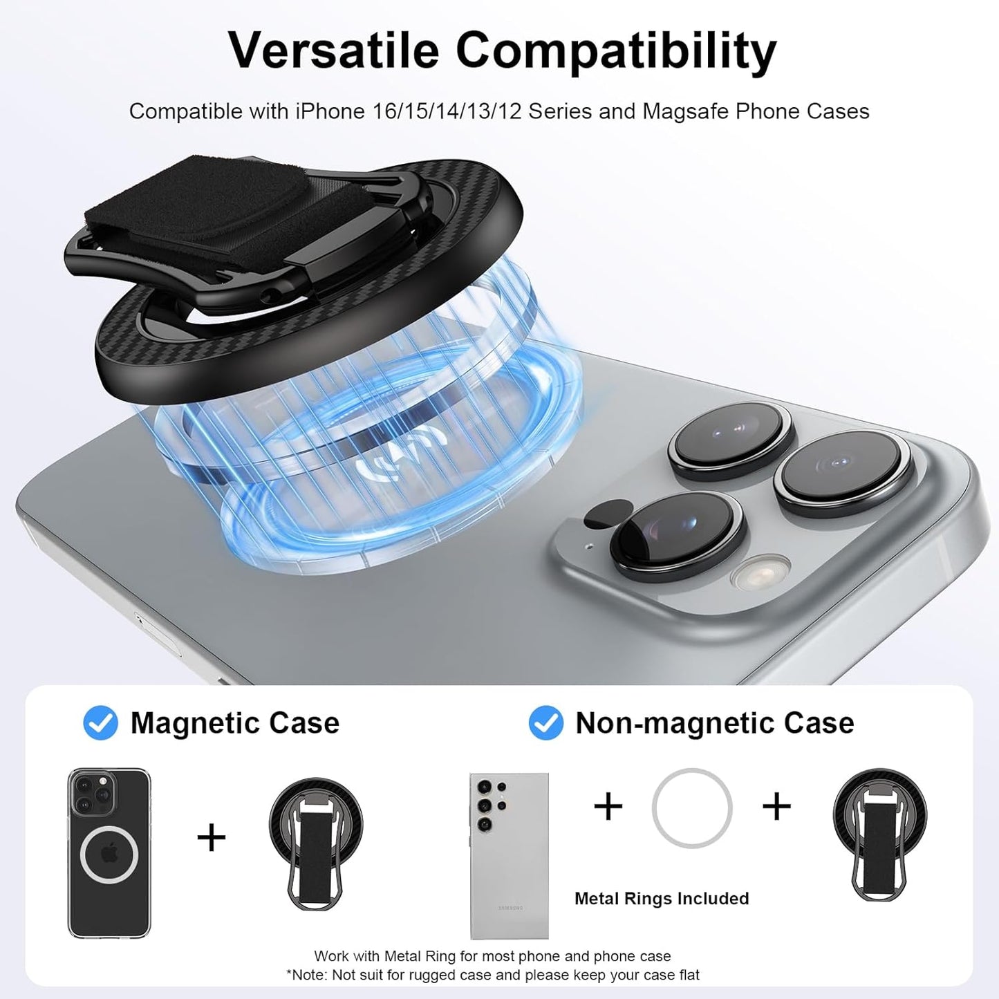 Universal Magnetic Phone Grip – 4-in-1 MagSafe Kickstand & Finger Ring Holder