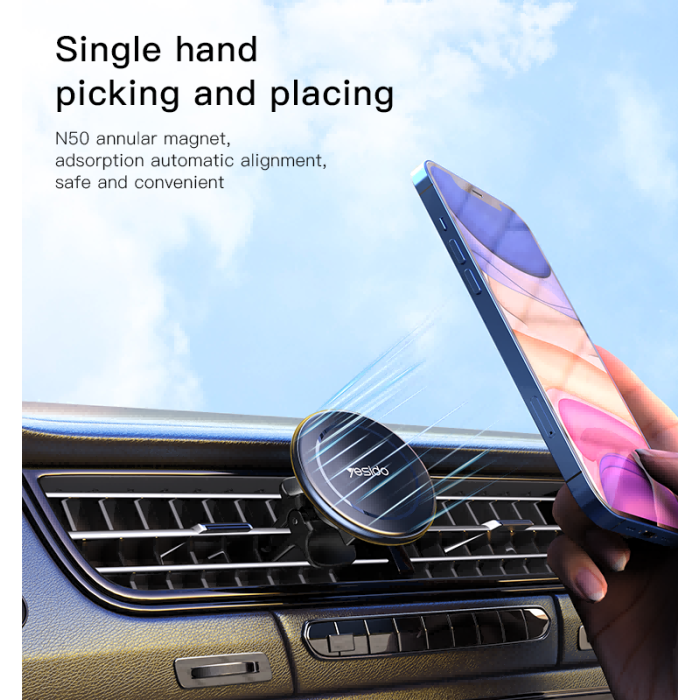 Yesido C126 Magnetic Car Phone Holder – Strong Grip Mount, Black