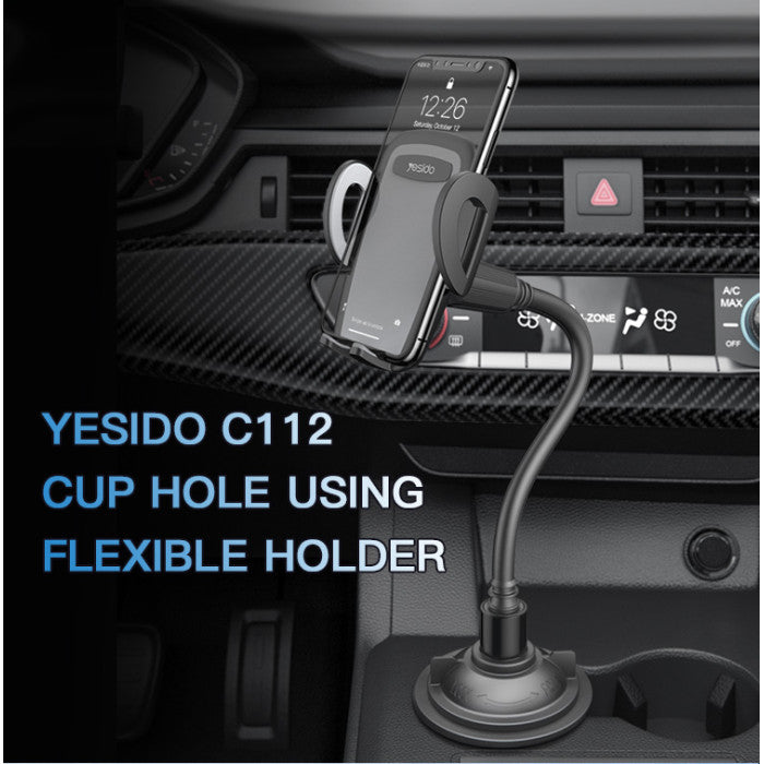 Yesido C112 Auto Extending Clamp Car Cup Phone Holder – Long Flexible Arm & 360° Adjustable Mount