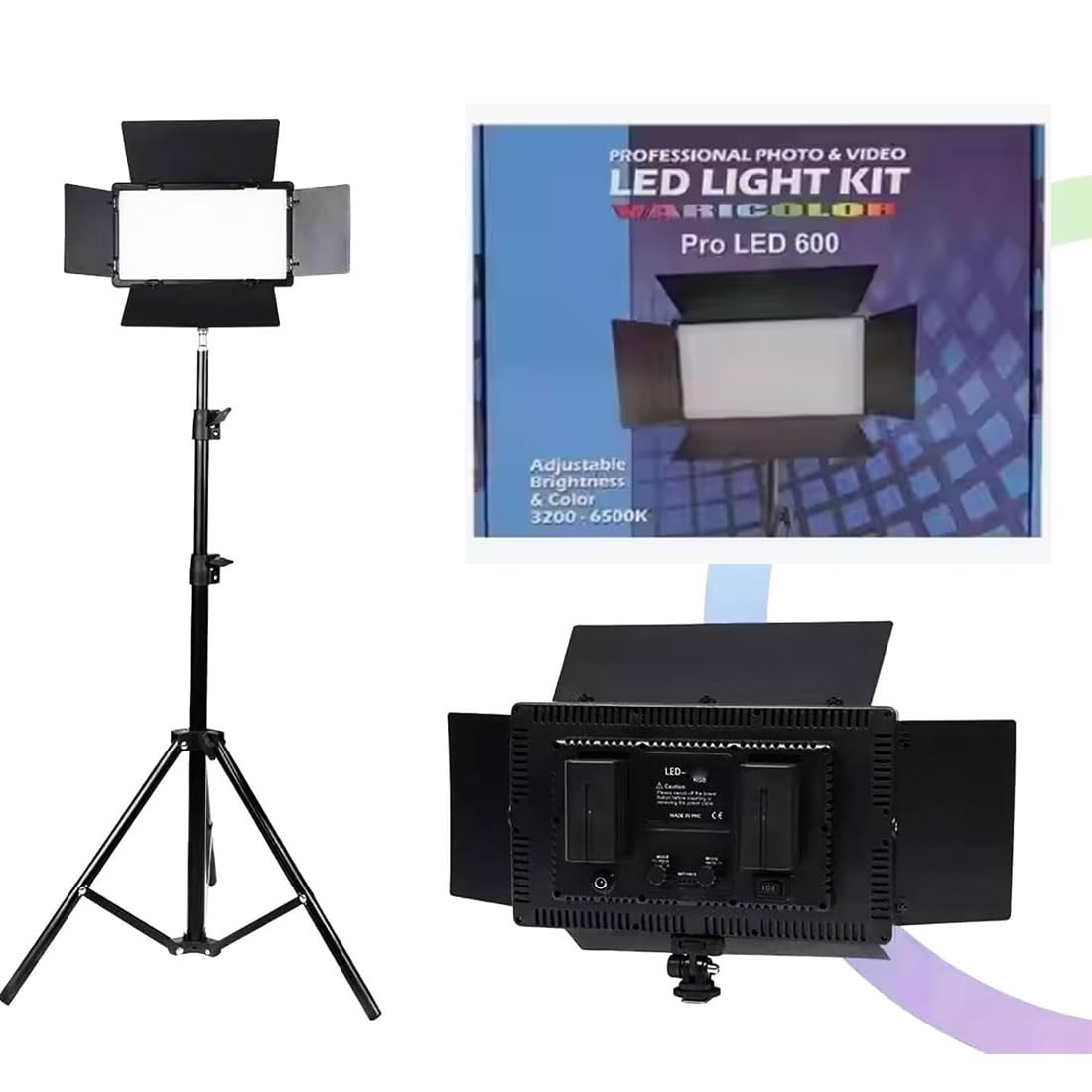 إضاءة استوديو LED 600 قابلة لإعادة الشحن - إضاءة قابلة للتعديل للمكياج وتصوير الفيديو بقوة 40 واط