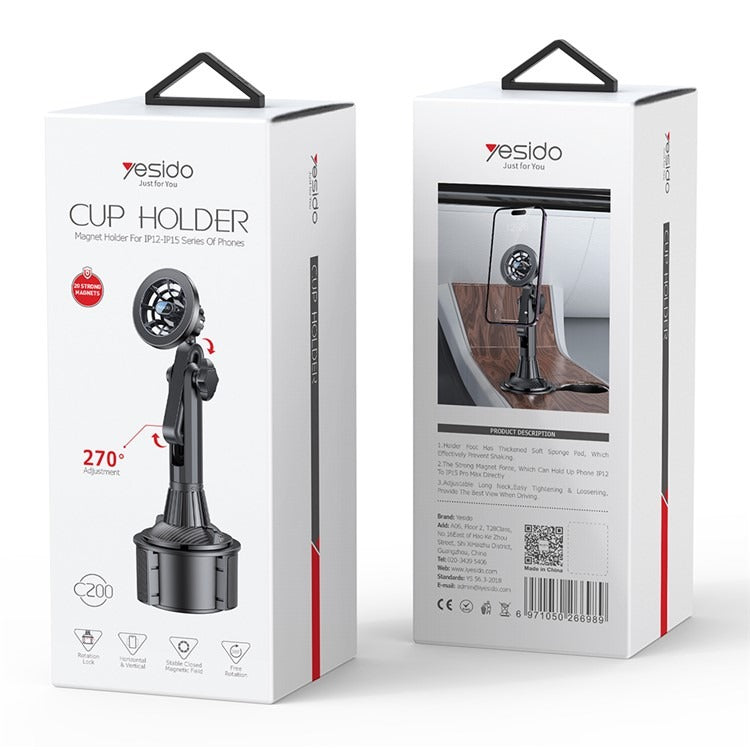 Yesido C200 Cup Holder Car Phone Mount – MagSafe Magnetic Charging Compatible