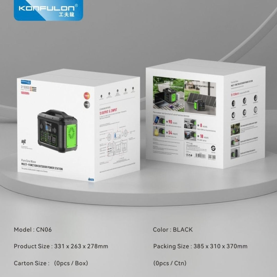 Konfulon CN06 315000mAh 1008Wh Portable Power Station with 1200W AC Output, 100W PD & Solar Charging