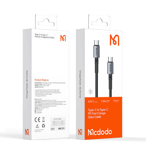 MCDODO CA-3131 USB-C to USB-C 65W PD Fast Charging Cable 1.5M – Black