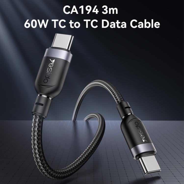 Yesido CA194 USB-C to USB-C Charging & Data Cable – 60W, 3m (Black)