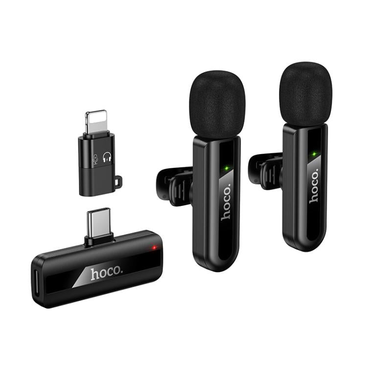 Hoco L20A Fair USB-C / Type-C & 8 Pin Dual Mic Lavalier Wireless Microphone – Black