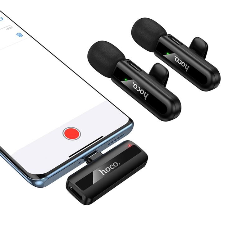 Hoco L20A Fair USB-C / Type-C & 8 Pin Dual Mic Lavalier Wireless Microphone – Black