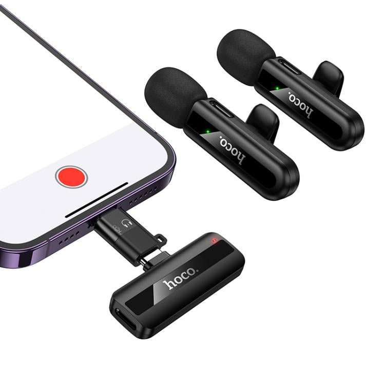 Hoco L20A Fair USB-C / Type-C & 8 Pin Dual Mic Lavalier Wireless Microphone – Black