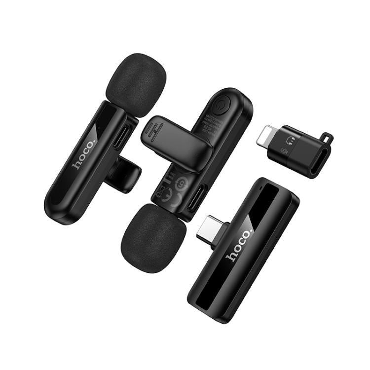 Hoco L20A Fair USB-C / Type-C & 8 Pin Dual Mic Lavalier Wireless Microphone – Black