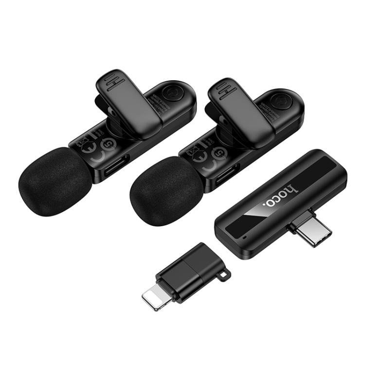Hoco L20A Fair USB-C / Type-C & 8 Pin Dual Mic Lavalier Wireless Microphone – Black