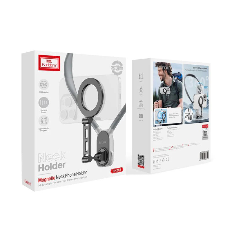 Earldom EH285 360 Degree Adjustable Neck Strap Magnetic Phone Holder - Black - Saif Al Najmi Kw