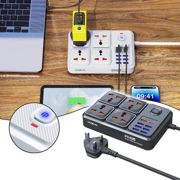 MOXOM MX-ST15 2500W Power Socket wrhtfthith 4 UK Sockets, 7 USB Ports and Type-C PD Port - Saif Al Najmi Kw