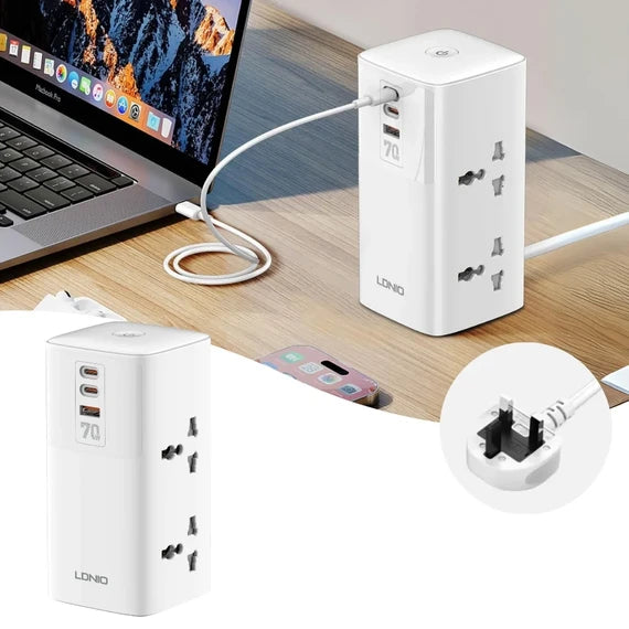 LDNIO SC4383 2500W Power Strip with 4 Triple Sockets, USB Port and 2 Type-C Ports 70W - Saif Al Najmi Kw