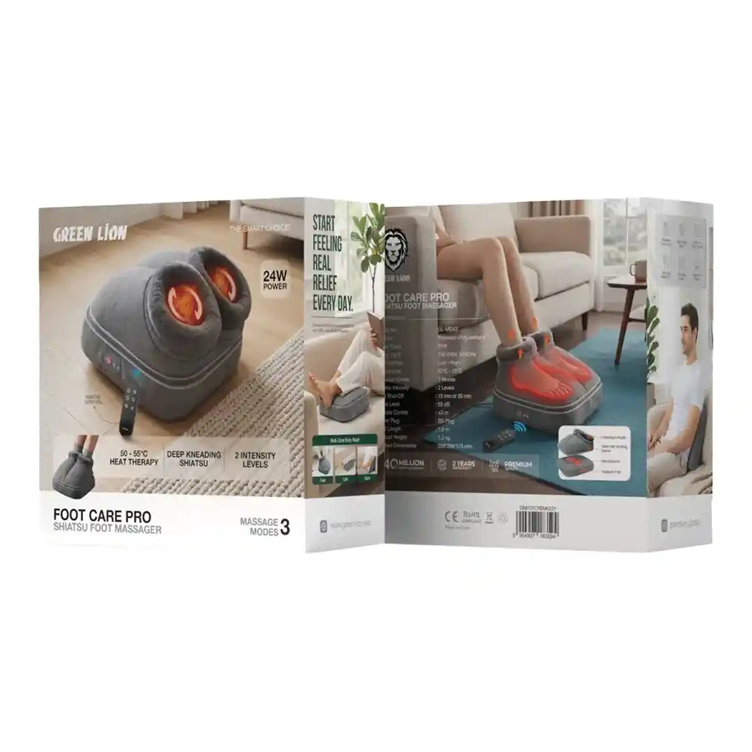 Green Lion Foot Care Pro Shiatsu Foot Massager with Heat Therapy & Remote – Grey