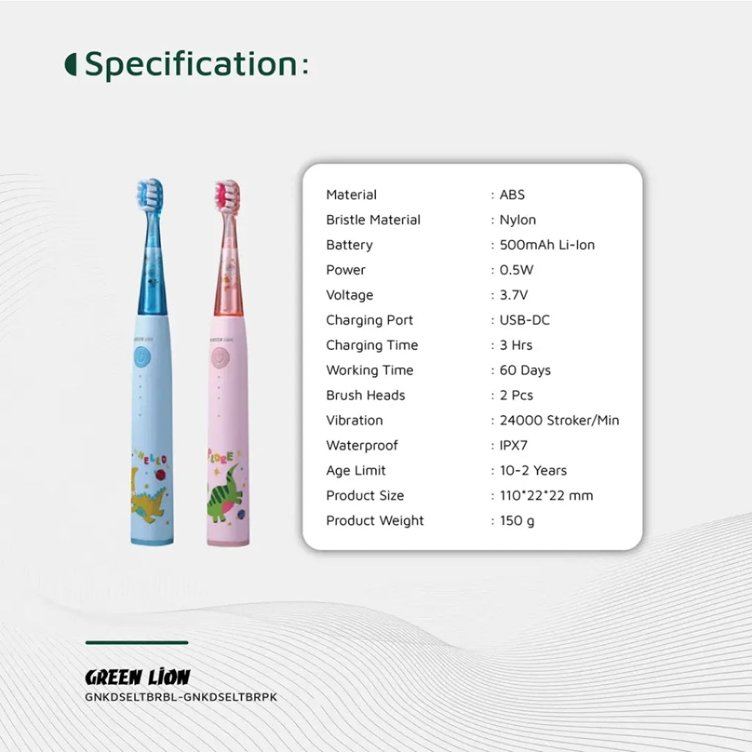 Green Lion Kids Electric Toothbrush – 24000 Strokes/Min, IPX7 Waterproof