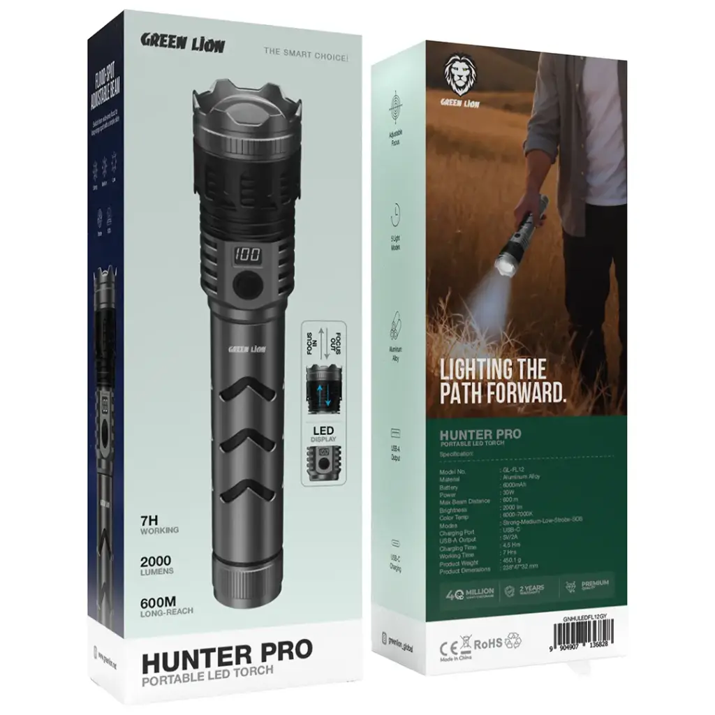 Green Lion Hunter Pro Portable Torch - Grey.webp