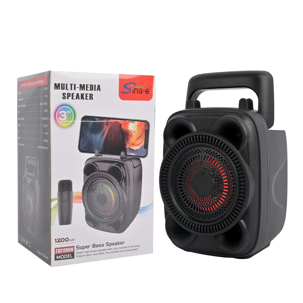 SING-E ZQS1360W Portable BT Karaoke Speaker with Microphone - Mini Outdoor Home Theater Mobile Phone Compatible - Saif Al Najmi Kw