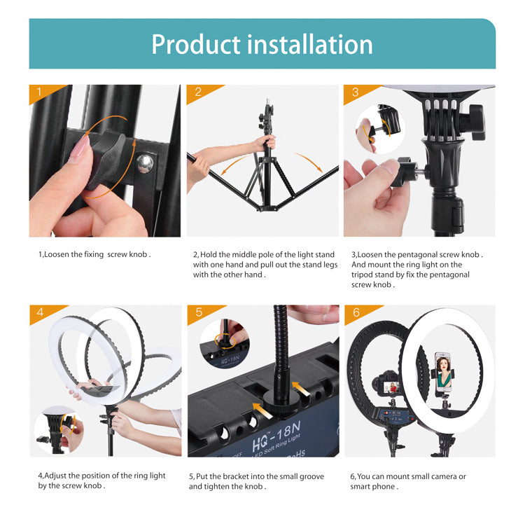 HQ-18 Professional 18" LED Ring Light with Stand – Selfie & Live Streaming Kit