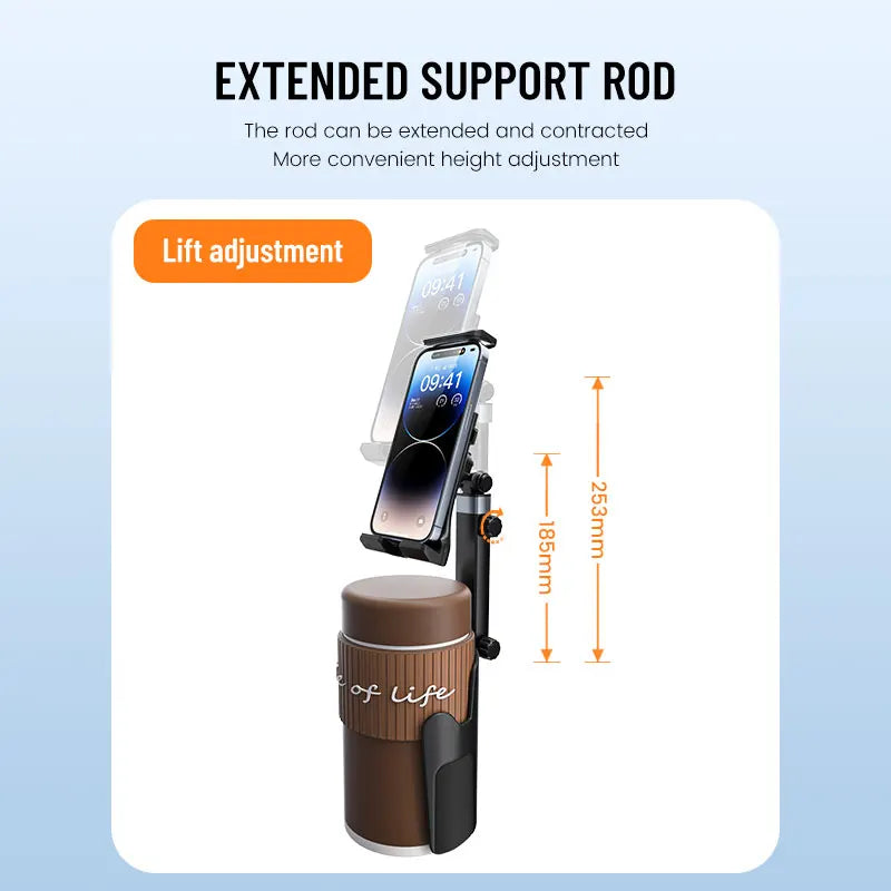 Adjustable Arm Car Cup Tablet Holder – 360° Mount for 5.5"–7.9" Devices