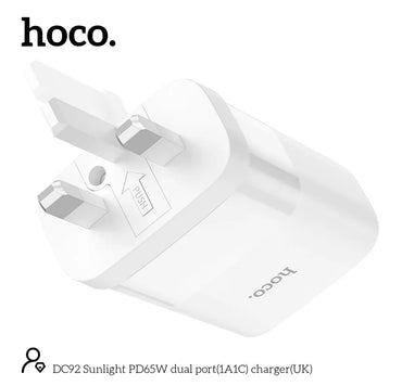 Hoco DC92 Sunlight PD 65W Dual Port (1A1C) Charger White