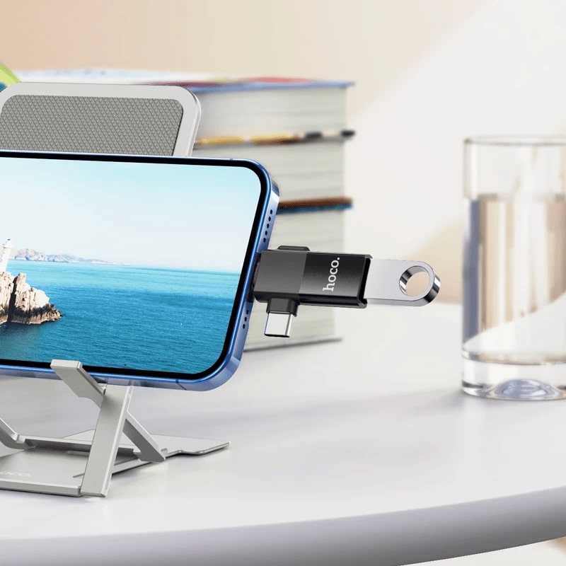 Hoco UA17 Lightning male/Type-C male to USB female two-in-one adapter - Saif Al Najmi Kw