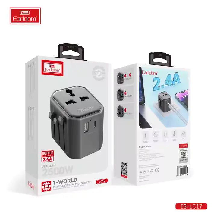 Earldom LC17 USB International Travel Adapter with Type-C to USB 3.0 Adapter - Saif Al Najmi Kw