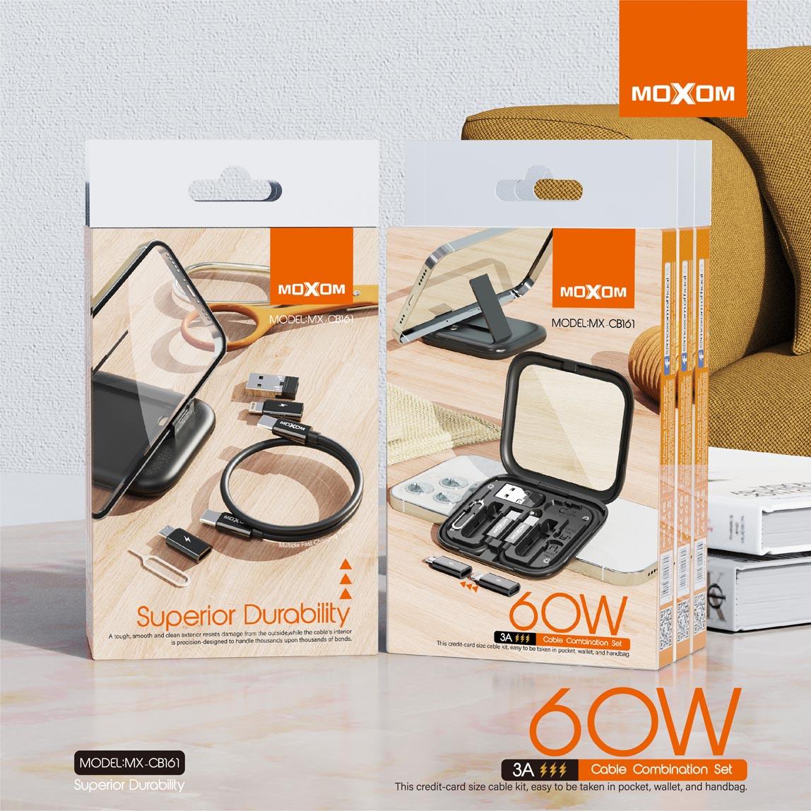 Moxom MX-CB161 Superior Durability Cable Multiple 3A 60W PD Type C Micro Iphone USB Combination Set Adapter CB161 - Saif Al Najmi Kw