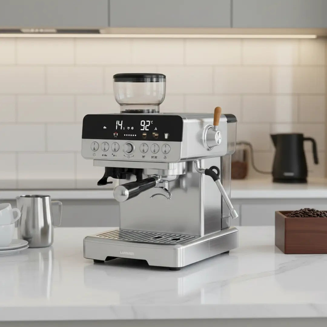 LePresso CafféArtisan Semi-Automatic Coffee Machine with Dual Boiler System – Silver